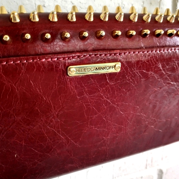 Rebecca Minkoff studded leather maroon Wallet-on-a-chain crossbody purse rare - Picture 4 of 6